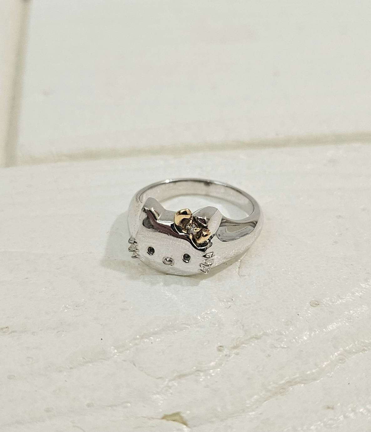 I【ヴィンテージ】ハローキティ K18×シルバー 指輪 リング 15,16号 サンリオ ダイヤモンド付 0.03ct