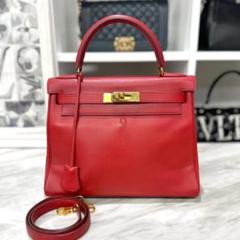 エルメス　ケリー28　内縫い　クシュベル　2way　赤　〇U刻印　美品☆