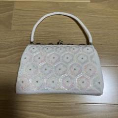 ホワイト ビーズ ハンドバッグ 六角形模様