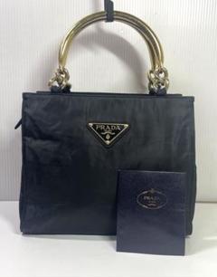 美品 PRADA プラダ テスートナイロン ハンドバッグ ゴールド三角チェーン