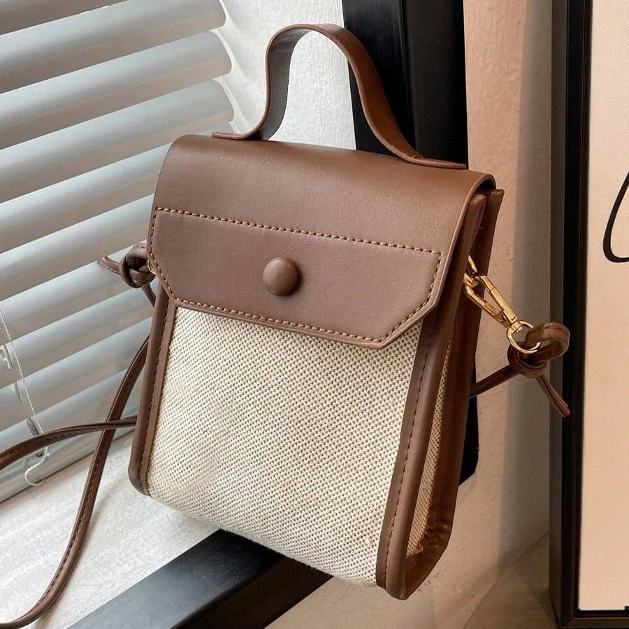 レディース 防水 軽量 ミニ ツートン スクエアバッグ 通勤 通学 ショルダーバッグ シンプル カジュアル ブラウン915792