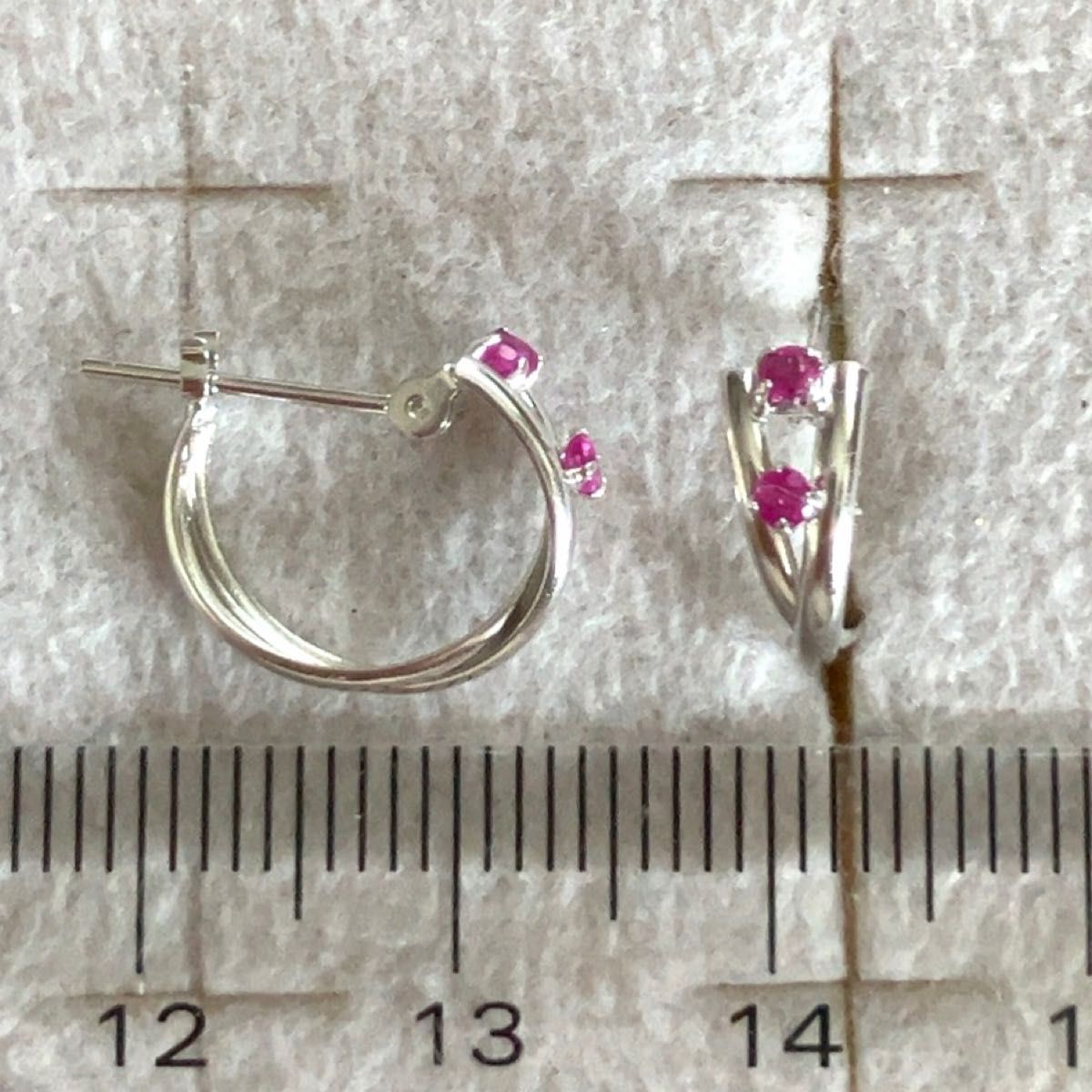 k14WG ルビー　ダブルループ　フープピアス二手;物流保障;没有明显的损伤或污渍