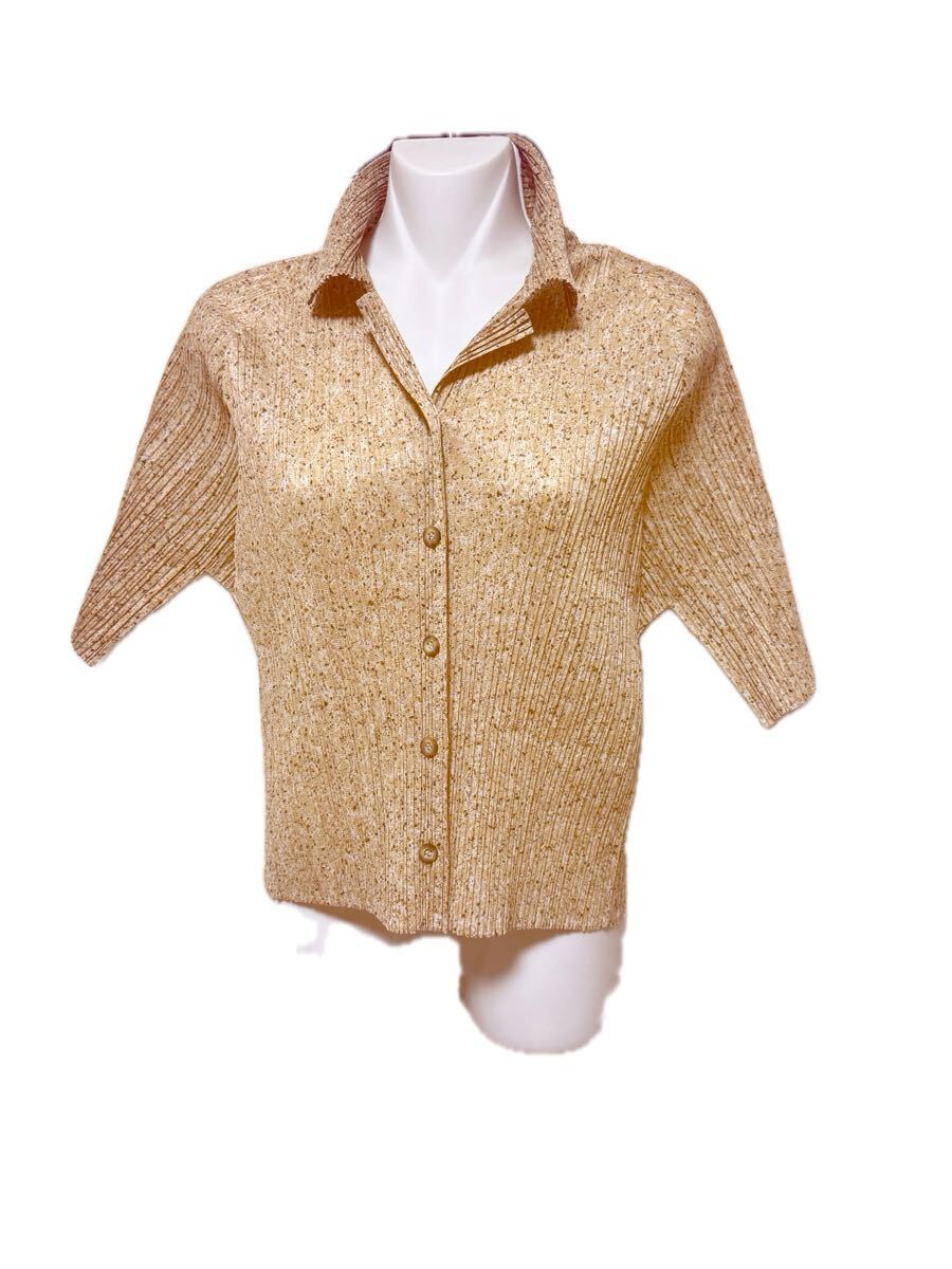 ・中古 PLEATS PLEASE イッセイミヤケ 半袖シャツ ブラウス ベージュ系 サイズ：３二手;物流保障;没有明显的损伤或污渍