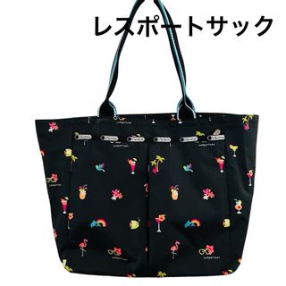 レスポートサック　トートバッグ　マザーズバッグ　トロピカル柄　黒　
