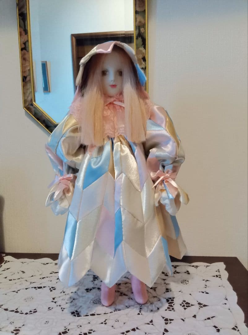 創作人形　菊池ともゆき生徒作品　自立、パッチワークドレス没有明显的损伤或污渍