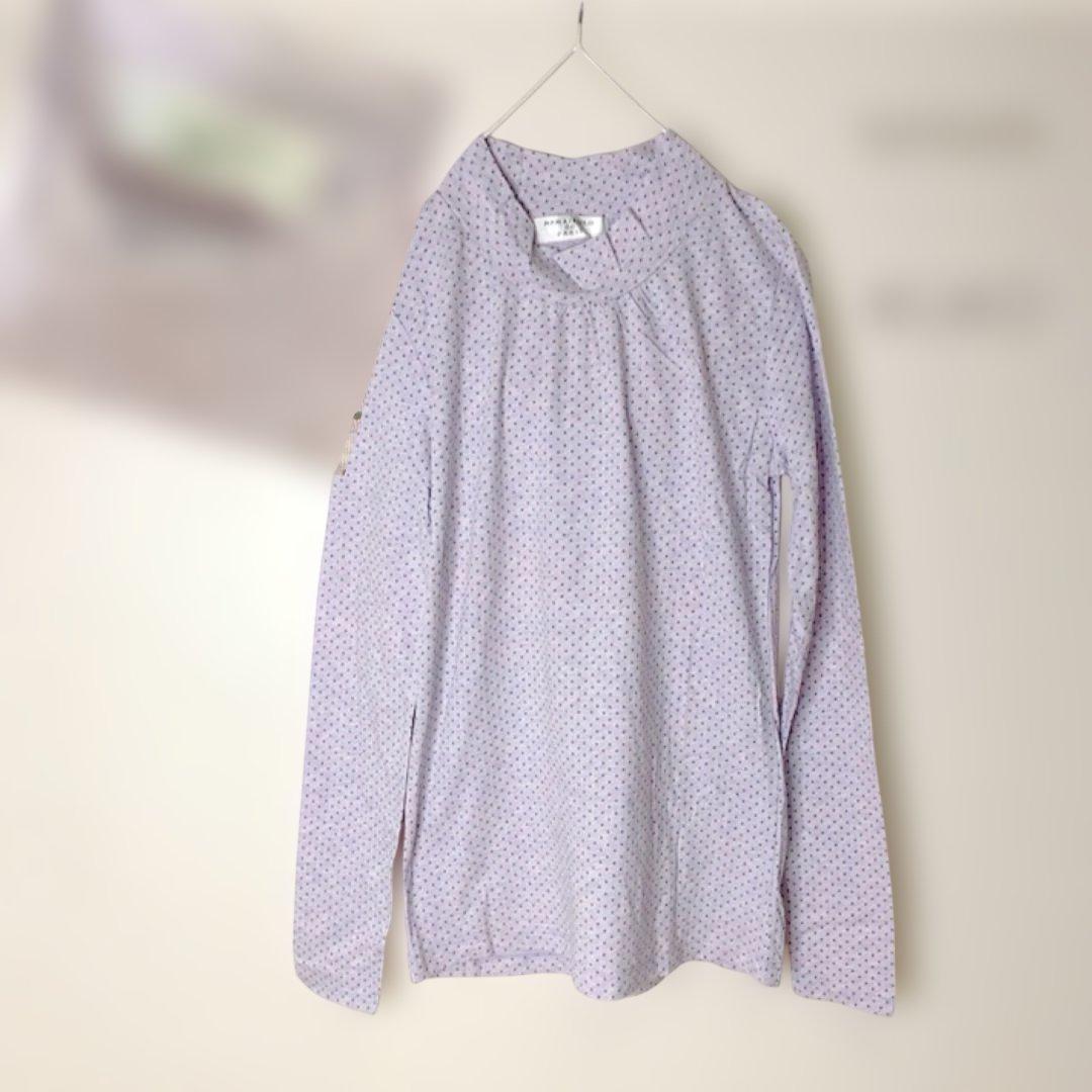 薄紫ドット柄長袖カットソー　ママイクコ