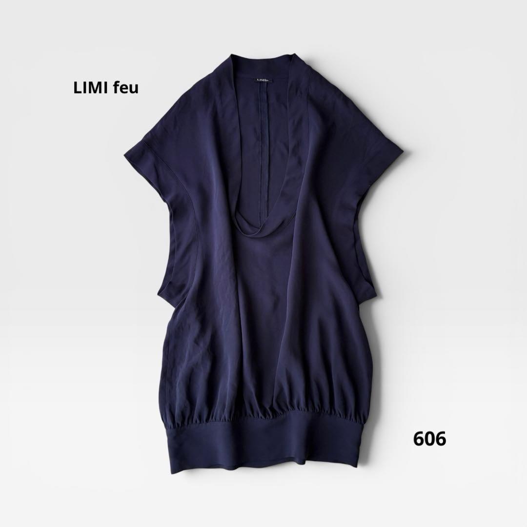 LIMI feu シルク100% 絹 リミフー ネイビー ドレープ ブラウスLIMI feu;没有明显的损伤或污渍