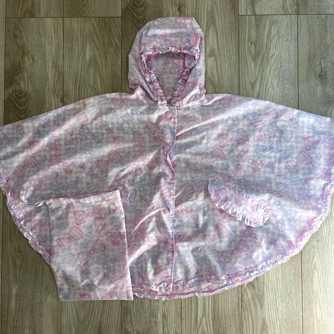 メゾピアノ　ポンチョ　カッパ　90〜100cm ピンク　リボンmezzo piano;没有明显的损伤或污渍