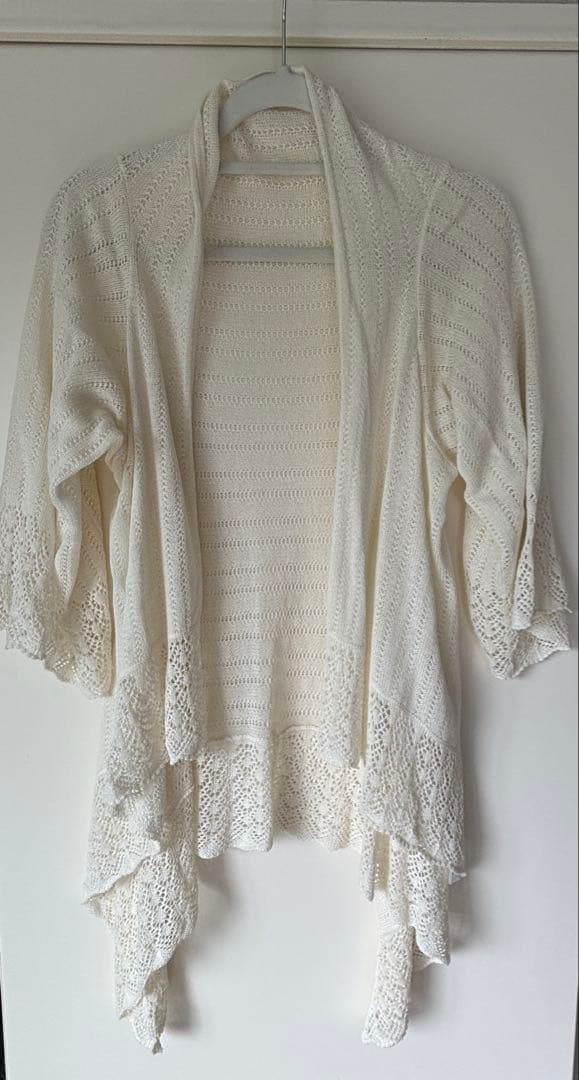 ホワイト ニット カーディガン レース