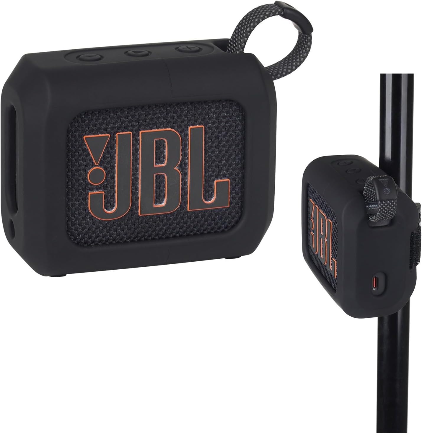 YouKnow シリコンケース JBL Go 4 ウルトラポータブル Bluetooth スピーカー用、取り外し可能なストラップ付き、バイク、ゴルフカート、ボートに取り付け可能 (ブラック)