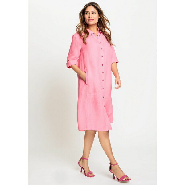 オルセン レディース ワンピース トップス Women's 3/4 Sleeve Linen Blend Shirt Dress Beach rose