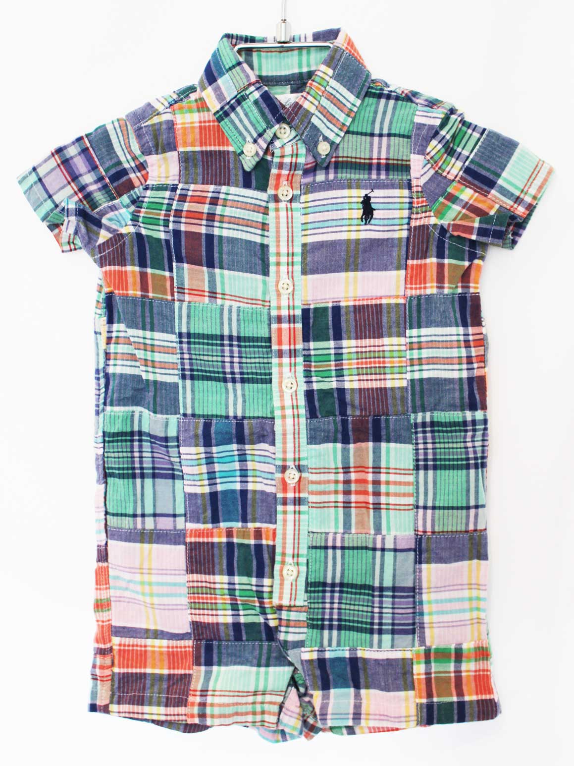 [ラルフローレン/Ralph Lauren]70cm 半袖シャツオール/半袖ロンパース グリーン系【中古】子供服 キッズ kids ベビー服 baby 男の子 夏 onepi 207042