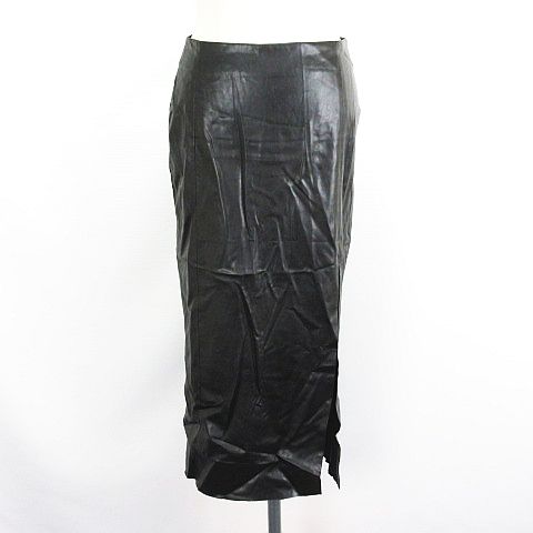 【中古】未使用品 ザラ ZARA スカート ボトムス ロング丈 タイト フェイクレザー 前スリット 裏起毛 カットオフ ストレッチ S ブラック ※EKM レディース 【ベクトル 古着】 241005
