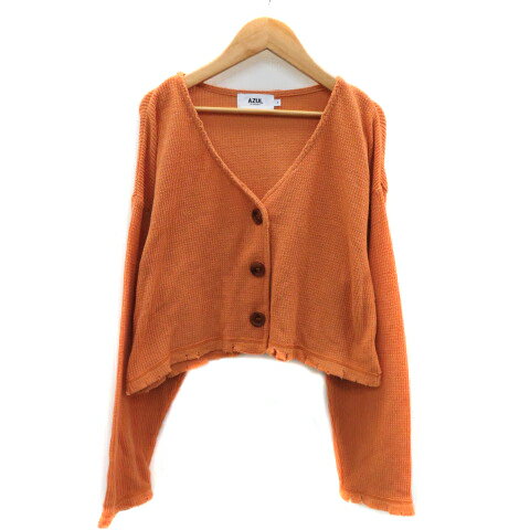 【中古】アズールバイマウジー AZUL by moussy カーディガン ショート丈 Vネック 無地 オーバーサイズ F オレンジ /YK41 レディース 【ベクトル 古着】 230626
