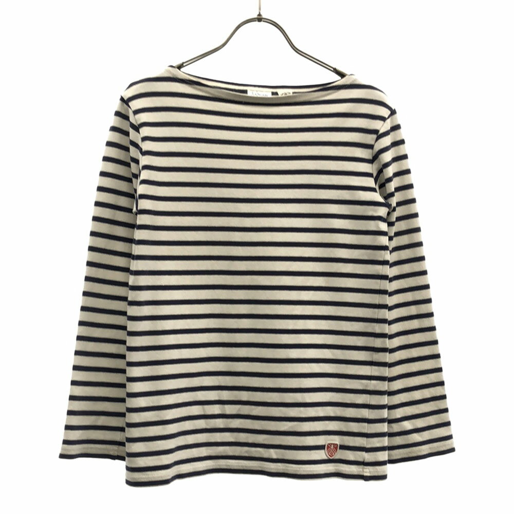 古着 オーシバル ORCIVAL 日本製 ボーダー 長袖 ボートネック バスクシャツ M ホワイト×ネイビー ロンT レディース 【中古】