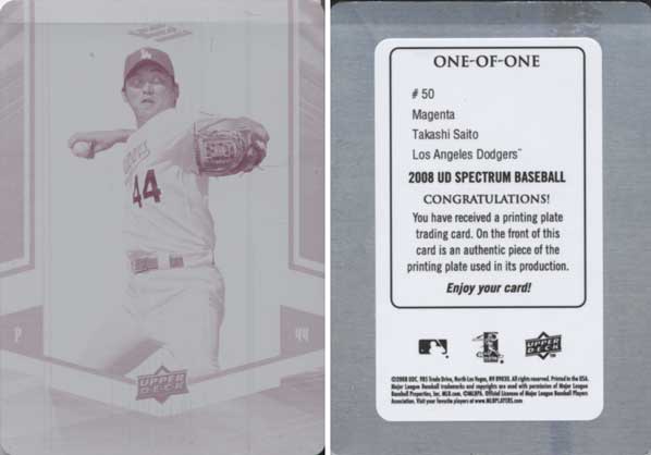 【1 of 1】斉藤隆 2008 Upper Deck Ovation Magenta Printing Plate Card Takashi Saito