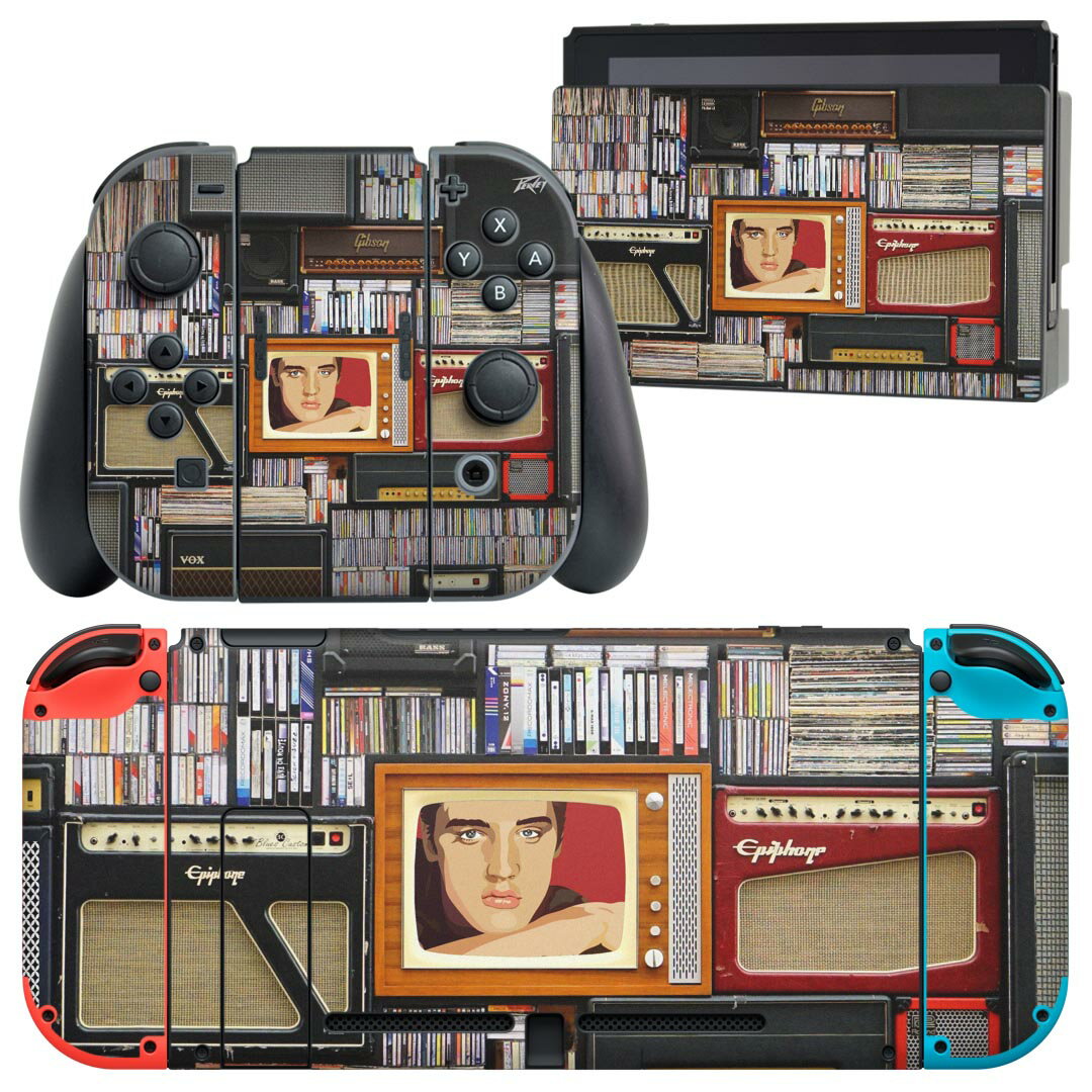 igsticker Nintendo Switch 用 デザインスキンシール 任天堂 ニンテンドー スイッチ 専用 本体ドック Joy-Con Joycon ジョイコン 専用 ゲーム機 カバー アクセサリー フィルム ステッカー 023248 本棚　スピーカー　音楽
