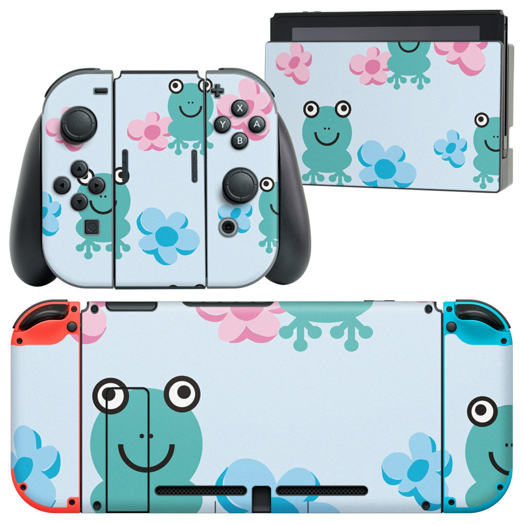 igsticker Nintendo Switch 用 デザインスキンシール 任天堂 ニンテンドー スイッチ 専用 本体ドック Joy-Con Joycon ジョイコン 専用 ゲーム機 カバー アクセサリー フィルム ステッカー 004307 カエル　動物　模様