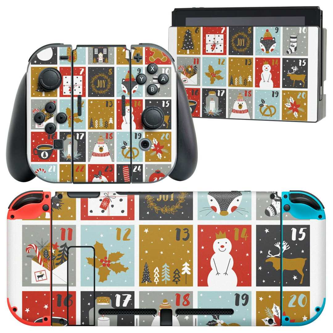 igsticker Nintendo Switch 用 デザインスキンシール 任天堂 ニンテンドー スイッチ 専用 本体ドック Joy-Con Joycon ジョイコン 専用 ゲーム機 カバー アクセサリー フィルム ステッカー 013402 雪だるま　サンタ　クリスマス