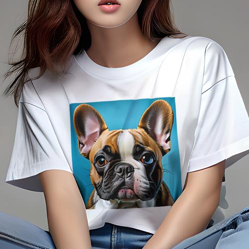 Tシャツ レディース 犬ファン 半袖 春夏 犬柄 プリント カジュアル かわいい 人間用 フィットネス ダンス 青い背景 フレンチブルドッグ かわいい ペット 犬
