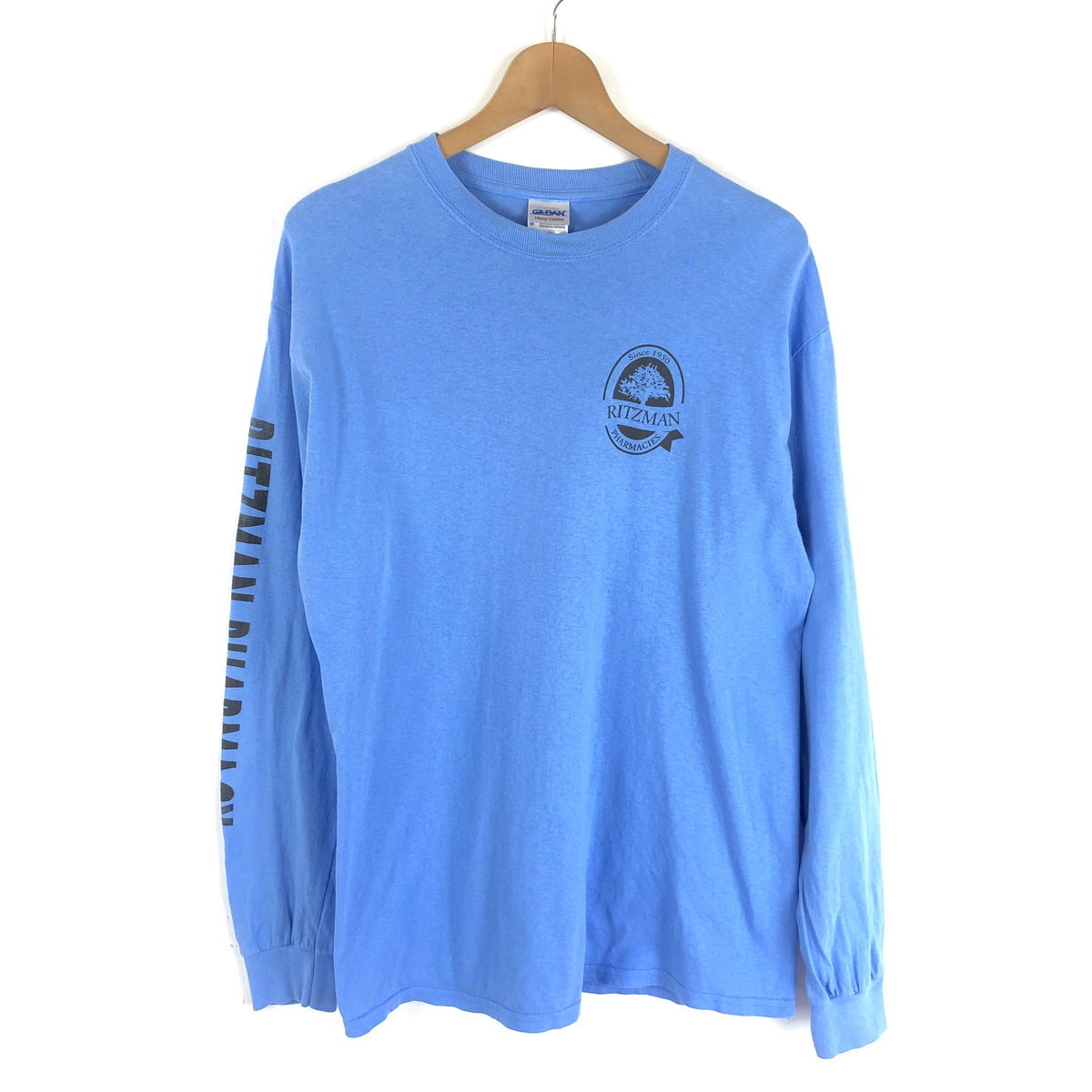 【古着】 Tシャツ RITZMAN 袖プリント 長袖 ブルー系 メンズM 【中古】 n040195