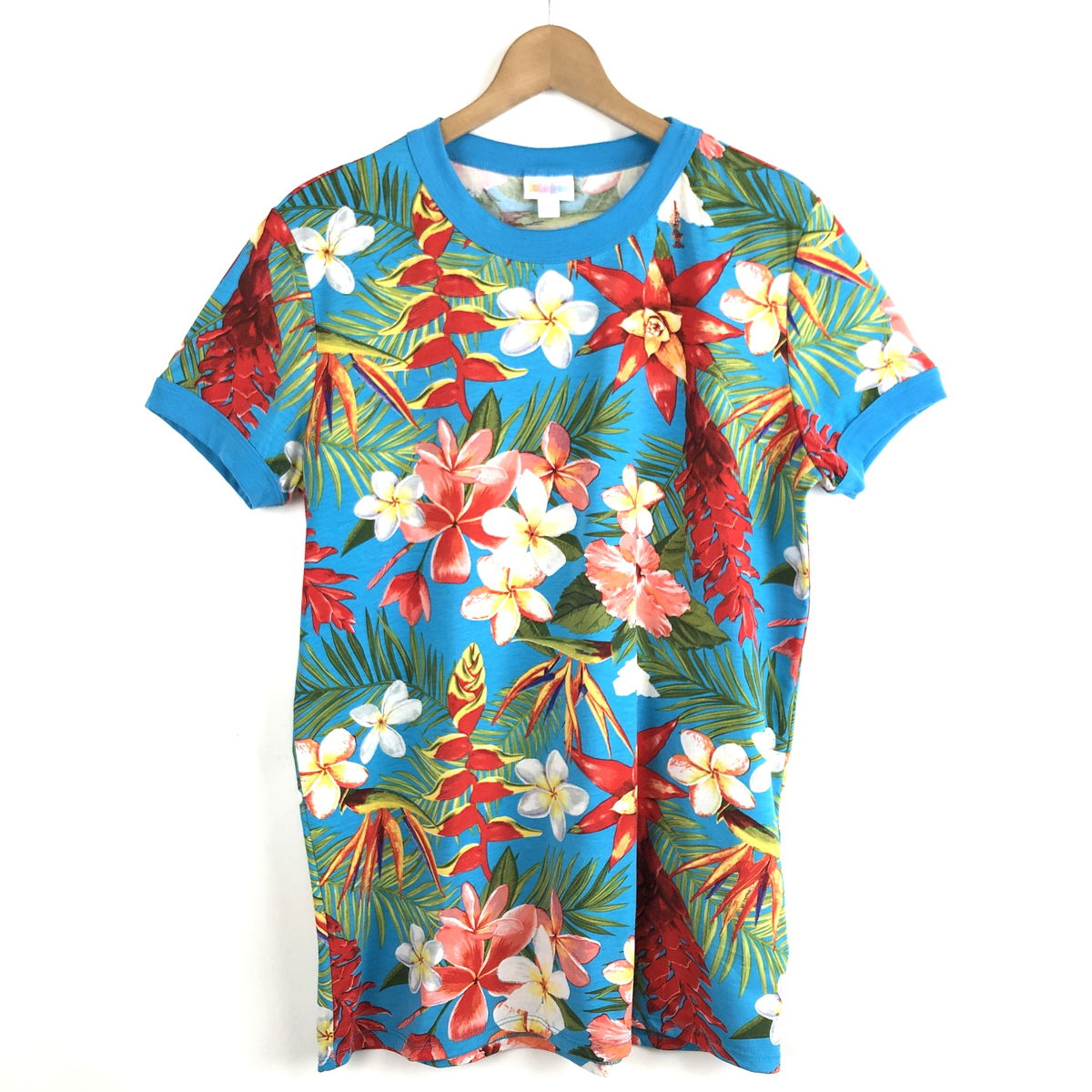【古着】 LuLaRoe Tシャツ 総柄 プリント 花柄 リゾート系 ブルー系 メンズL 【中古】 n045330