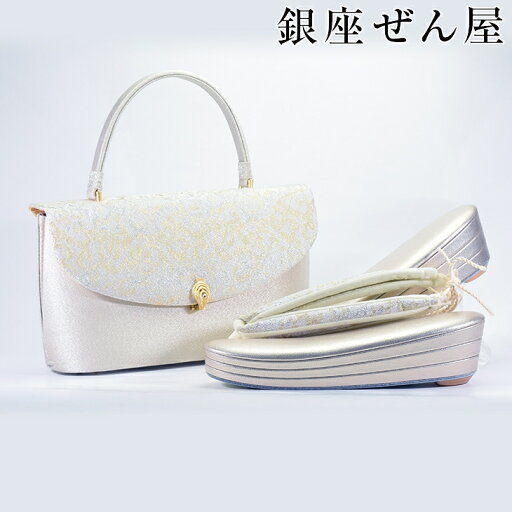 礼装用 草履・バッグセット モザイク更紗 銀(Lサイズ)【草履バッグセット フォーマル 結婚式】痛くない草履 痛くなりにくい草履 女性 レディース 草履 バッグセット 草履バッグセット 礼装 留袖 黒留 振袖 成人式 訪問着 プレゼント 入学式 卒業式【銀座 ぜん屋】