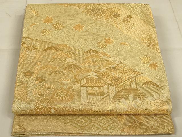 平和屋着物◎六通柄袋帯　風景文　金銀糸　正絹　逸品　未使用　AAAO6146ou