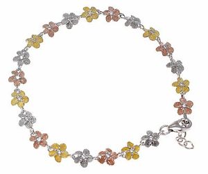 【送料無料】イタリアン　ブレスレット　スターリングシルバーハワイアンプルメリアブレスレットargento sterling 925 tre colori hawaiano plumeria bracciale fiore 6mm