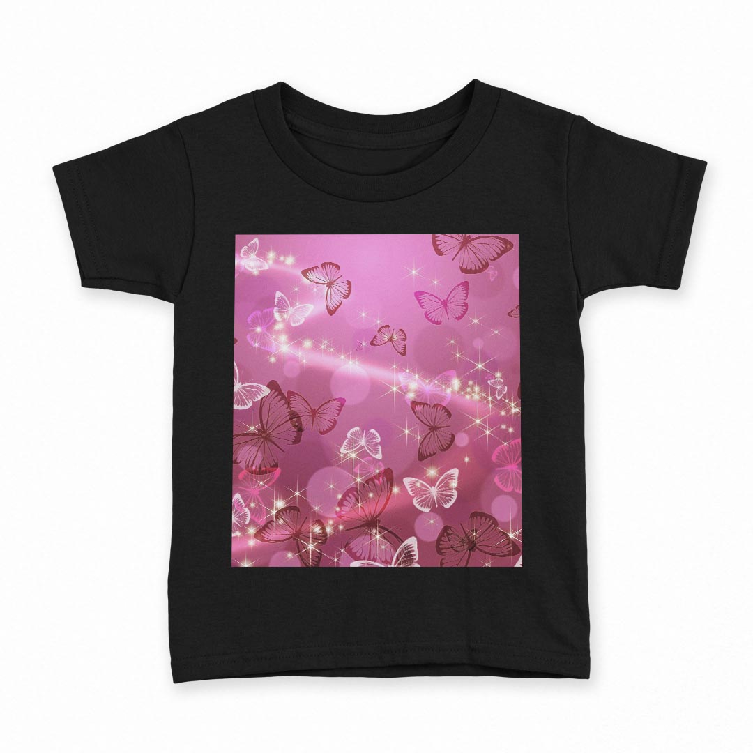 tシャツ キッズ 半袖 黒地 ブラック デザイン 90 100 110 120 130 140 150 160 Tシャツ ティーシャツ T shirt 004634 蝶　キラキラ