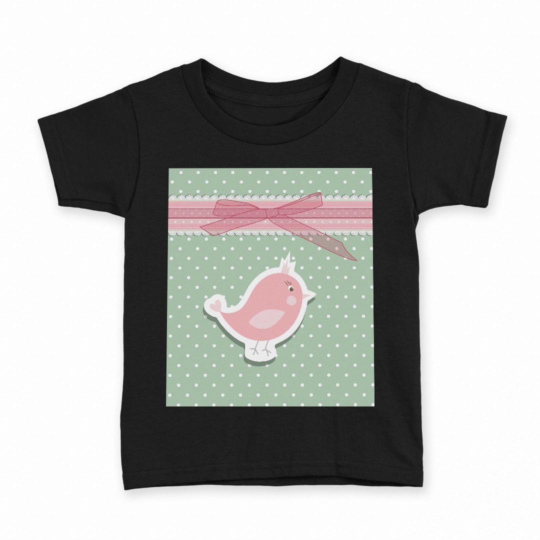 tシャツ キッズ 半袖 黒地 ブラック デザイン 90 100 110 120 130 140 150 160 Tシャツ ティーシャツ T shirt 006341 鳥　リボン　水玉