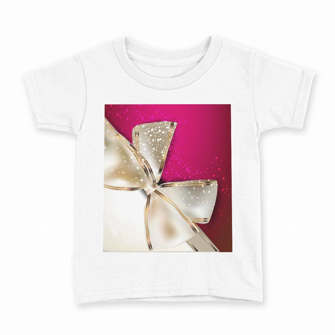 tシャツ キッズ 半袖 白地 デザイン 130 サイズ Tシャツ ティーシャツ T shirt 000228 リボン　ピンク　プレゼント