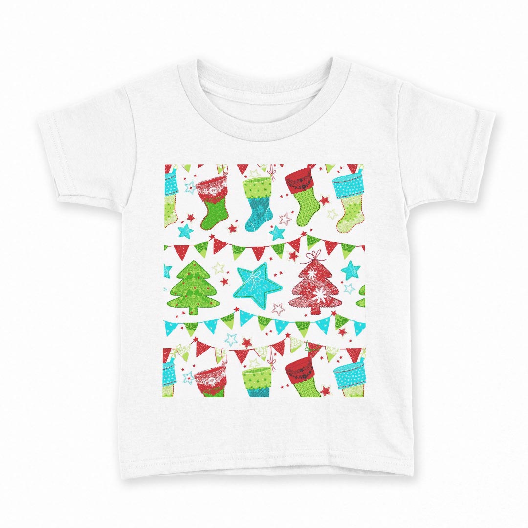 tシャツ キッズ 半袖 白地 デザイン 100 サイズ Tシャツ ティーシャツ T shirt 004773 クリスマス　イラスト