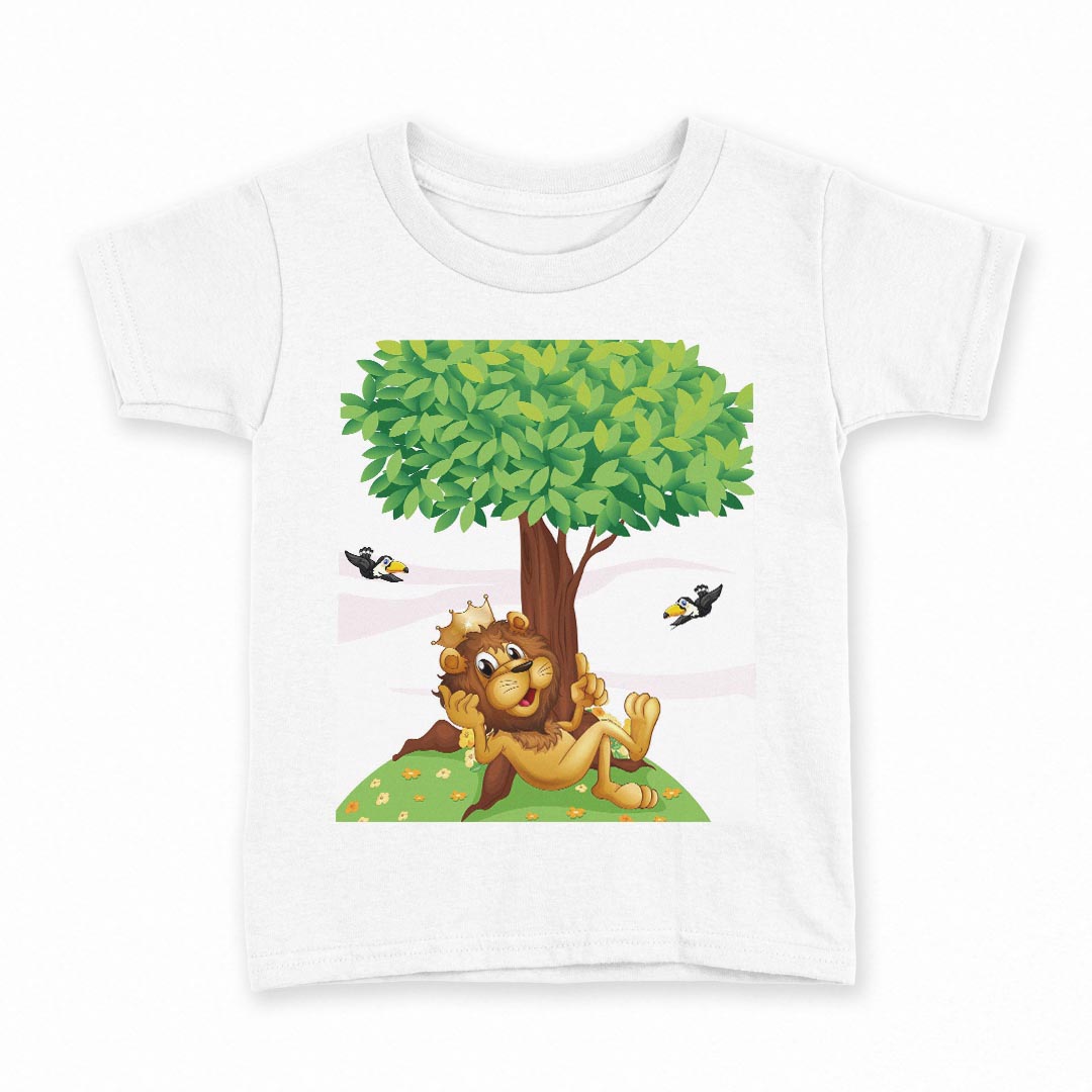 tシャツ キッズ 半袖 白地 デザイン 120 サイズ Tシャツ ティーシャツ T shirt 004816 キャラクター　ライオン