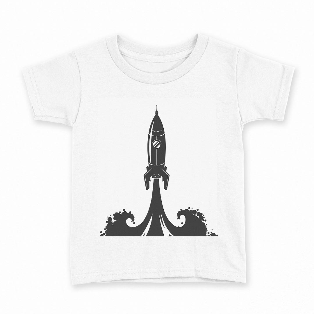 tシャツ キッズ 半袖 白地 デザイン 110 サイズ Tシャツ ティーシャツ T shirt 006355 ロケット　イラスト