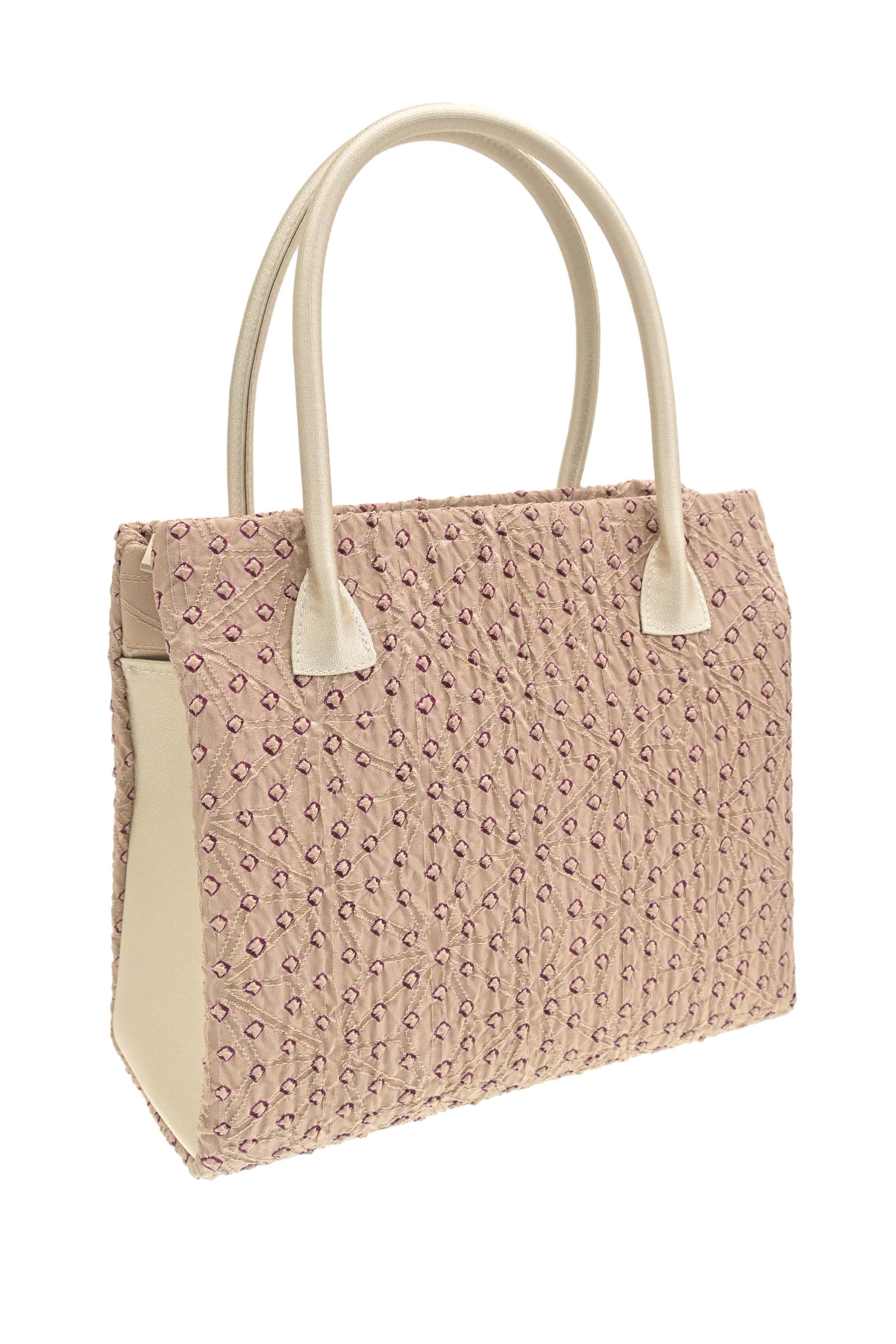 【10％OFFクーポン対象】 [京都富小路きねや] 和装バッグ 小町袋(四角) バラ疋田絞り (02)ベージュ地にボルドー