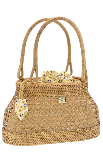 【エントリーでP10倍】【大蔵ざらえ】 【岡重謹製】 アタかごバッグ(小) 「花唐草・ベージュ」