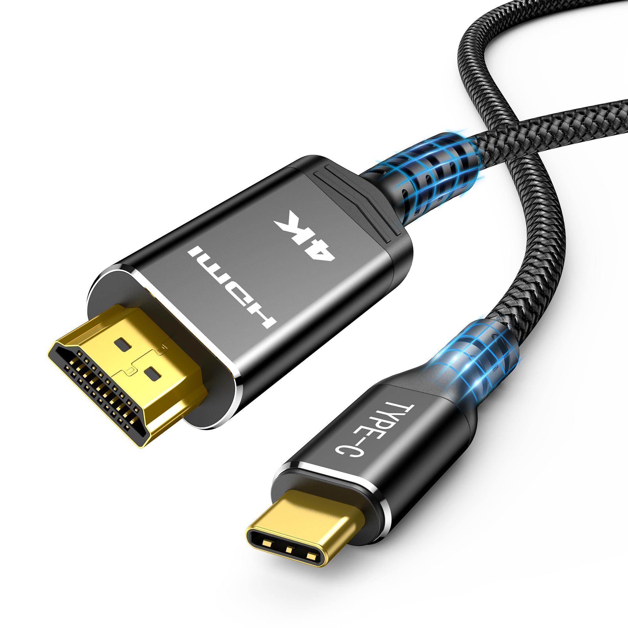 Highwings USB Type C HDMI 変換ケーブルhdmi type-c変換 4K@30Hz 単方向通信 タイプC to HDMI/usb-c hdmi HDMI 変換 ナイロン編み 映像出力Thunderbolt 3/4 MacBook/MacBook Air/iPhone 15 Pro/Galaxyなど対応 (ブラック, 3m)