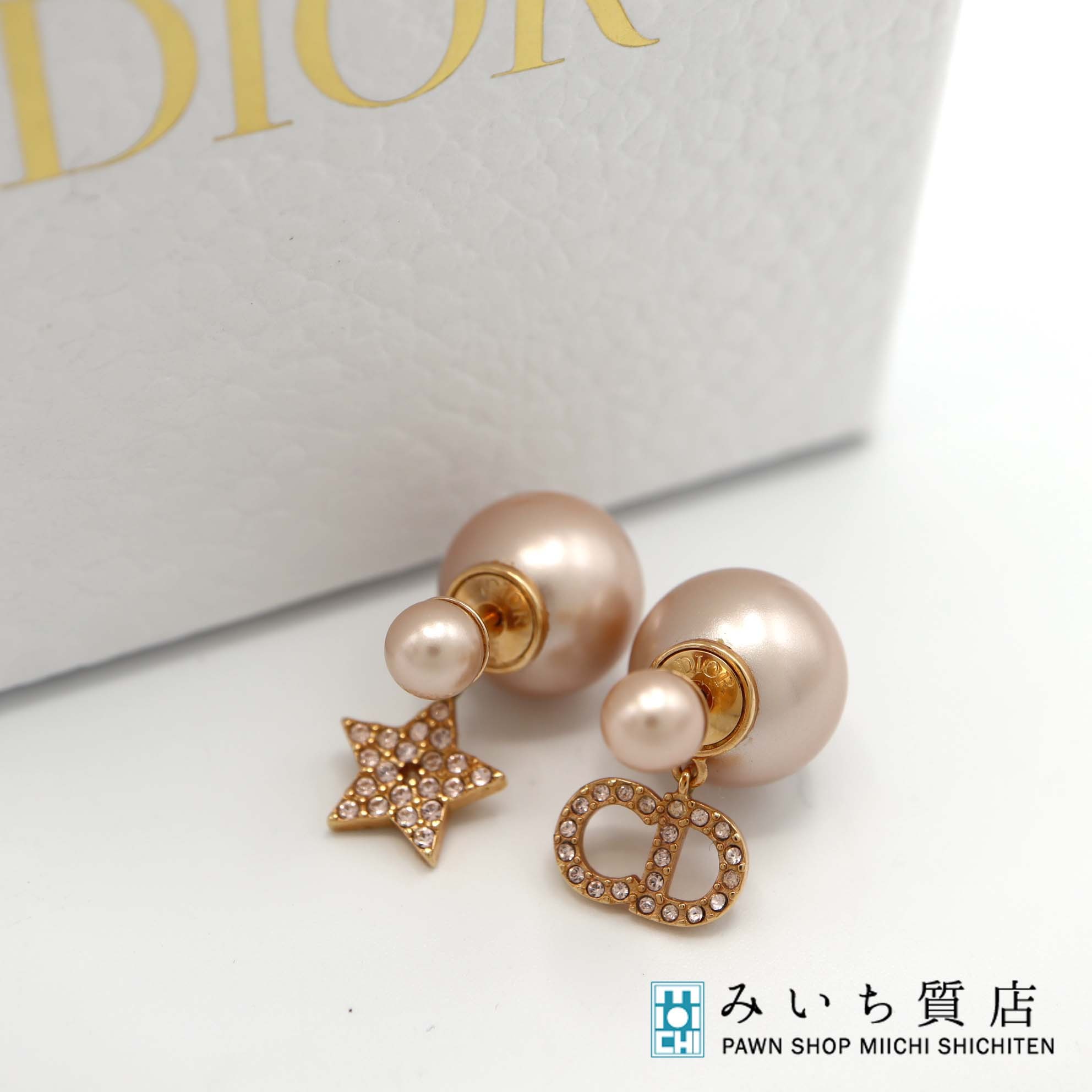 質屋 Christian Dior ディオール ピアス トライバルピアス CDロゴ フェイクパール ラインストーン 星 H17968 みいち質店
