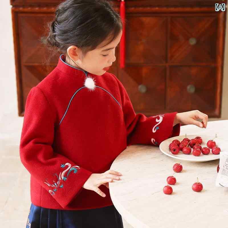 トップス コート 子供服 キッズ アウター 中華風 チャイニーズ スタイル 子供 フェスティバル 冬 キルティング 赤い