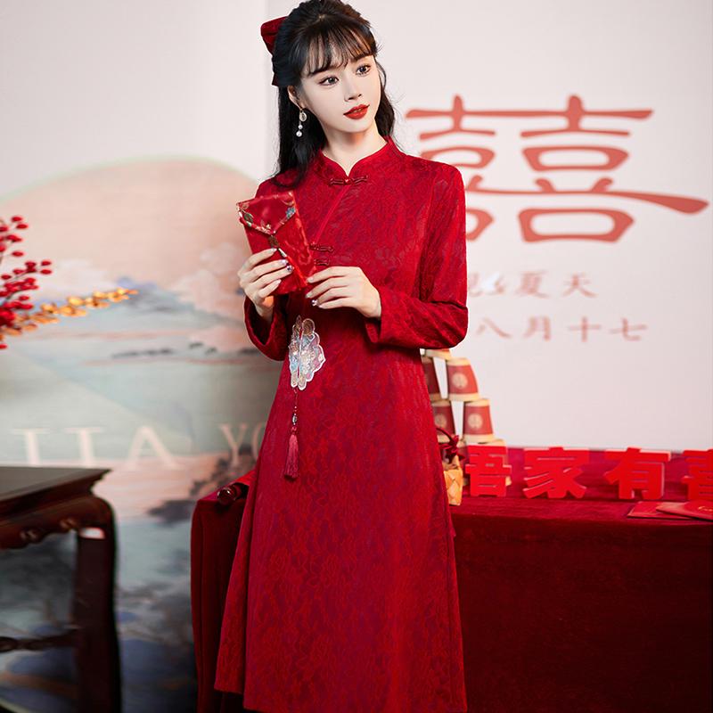 中国風 ワインレッド チャイナドレス パーティドレス フォーマルドレス カクテルドレス ウェディング エレガント 結婚式 二次会 サイズ 豊富 チャイナ風 レディース ドレス レディース