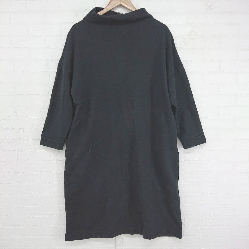 ◇ antiqua アンティカ ボトルネック ゆったり 長袖 ロング トレーナー ワンピース ブラック レディース E 【中古】