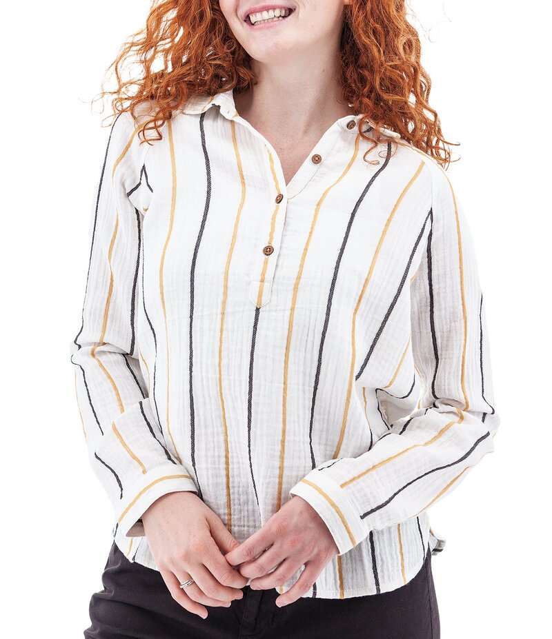 【送料無料】 アベンチュラ レディース シャツ トップス Kelford Woven Stripe Print Point Collar Long Raglan Sleeve Popover Top Gold