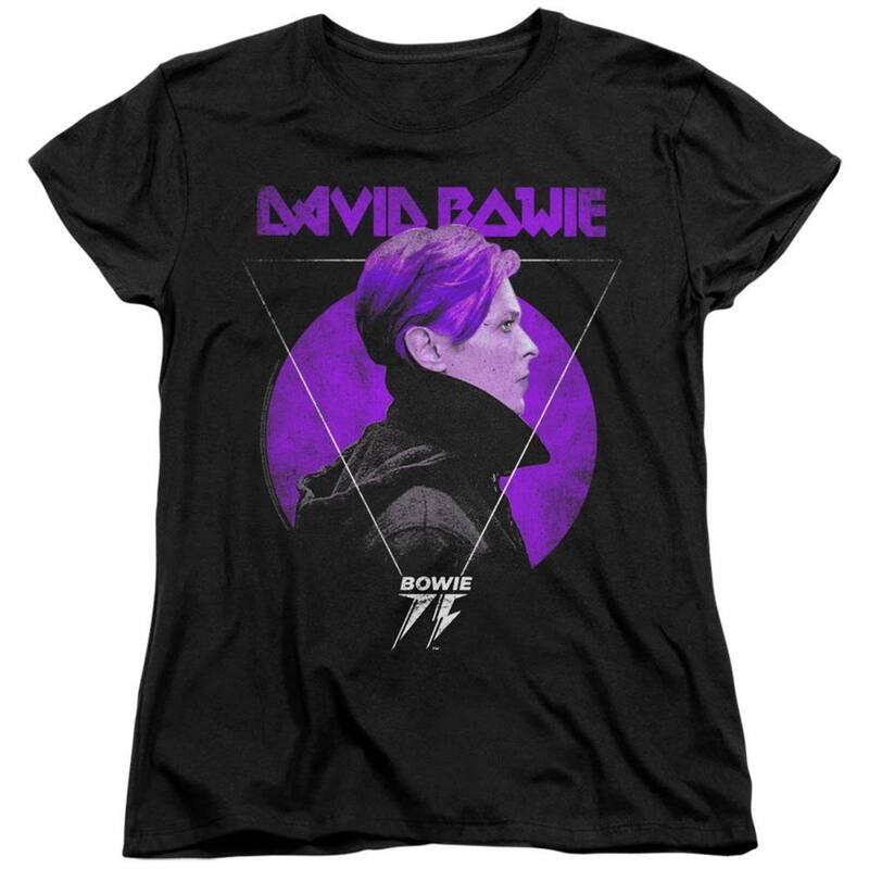 【送料無料】 ライセンス キャラクター レディース Tシャツ トップス David Bowie Side Profile 75 Logo Short Sleeve Women's Tee Black