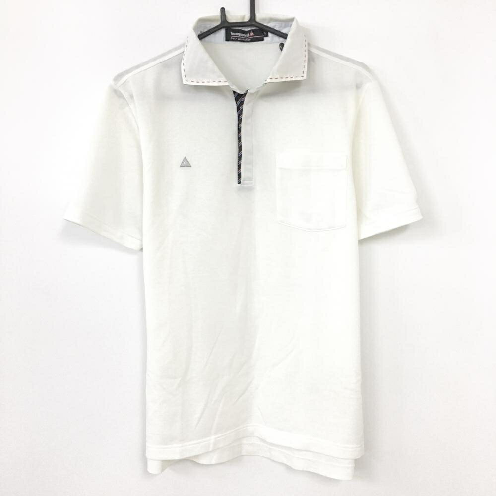 ★特価★le coq sportif ルコック 半袖ポロシャツ 白×黒 襟裏・前立て斜めストライプ メンズ L ゴルフウェア"