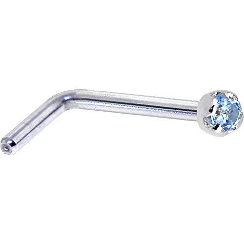 ボディキャンディー ピアス アメリカ 日本未発売 ブランド Body Candy Solid 14k White Gold 1.5mm Genuine Blue Topaz L Shaped Nose Stud Ring 20 Gauge 1/4"ボディキャンディー ピアス アメリカ 日本未発売 ブランド