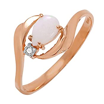 【中古】【輸入品・未使用】K14 Rose Gold Ring with Natural Diamond and Pear-shaped Opal