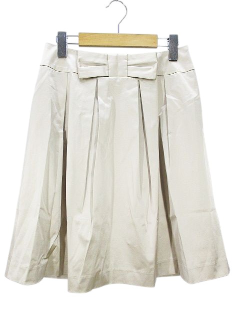 【中古】エムプルミエ M-Premier 膝丈 フレアスカート 38 シャンパンゴールド 無地 リボン タック 裏地 ストレッチ レディース 【ベクトル 古着】 250106