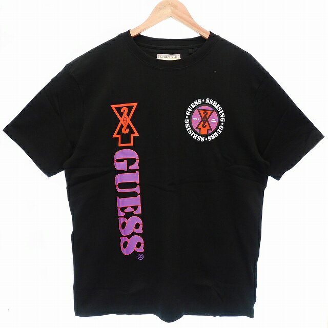 【中古】未使用品 ゲス GUESS 19 GUESSx88RISING GUE88RISING Tシャツ カットソー 半袖 クルーネック コットン ロゴ プリント M 黒 紫 ブラック パープル トップス メンズ 【ベクトル 古着】 240817