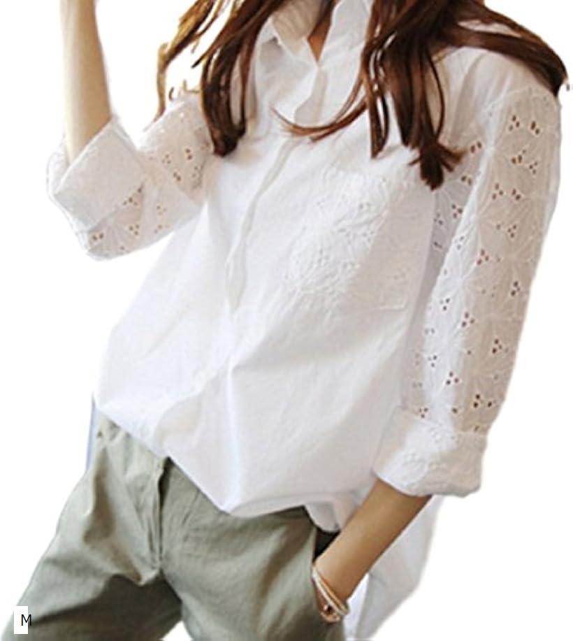 長袖 白 襟付き ロング 丈 バッグテール シャツ ぶらうす レディース(m)